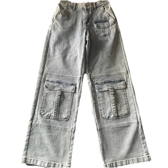 Forever 21 Baggy Wide Leg Cargo Jeans Retro Skater Grunge Y2K 90s Medium - Picture 1 of 7